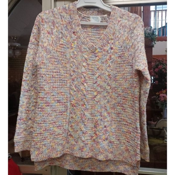 Womens Pullover Boho V-Neck LS Sweater Small (4-6) Pretty Colors Time & True - Picture 1 of 3